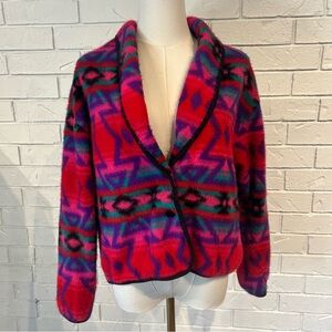 Vintage 80s 90s Biacci Colorful Fleece Blazer Jacket Womens M/L
